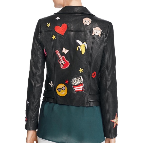 NWOT Aqua Patch Moto Leather Jacket - Picture 2 of 7